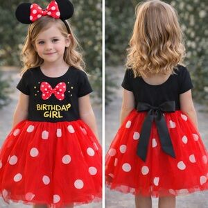 🎀 Minnie Mouse Birthday Girl Dress + Ears Set – Toddler Size 5 | Excellent C 🎀